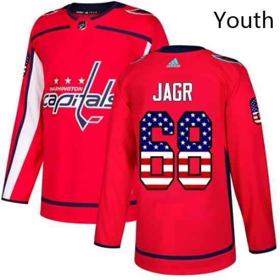 Youth Adidas Washington Capitals 68 Jaromir Jagr Authentic Red USA Flag Fashion NHL Jersey